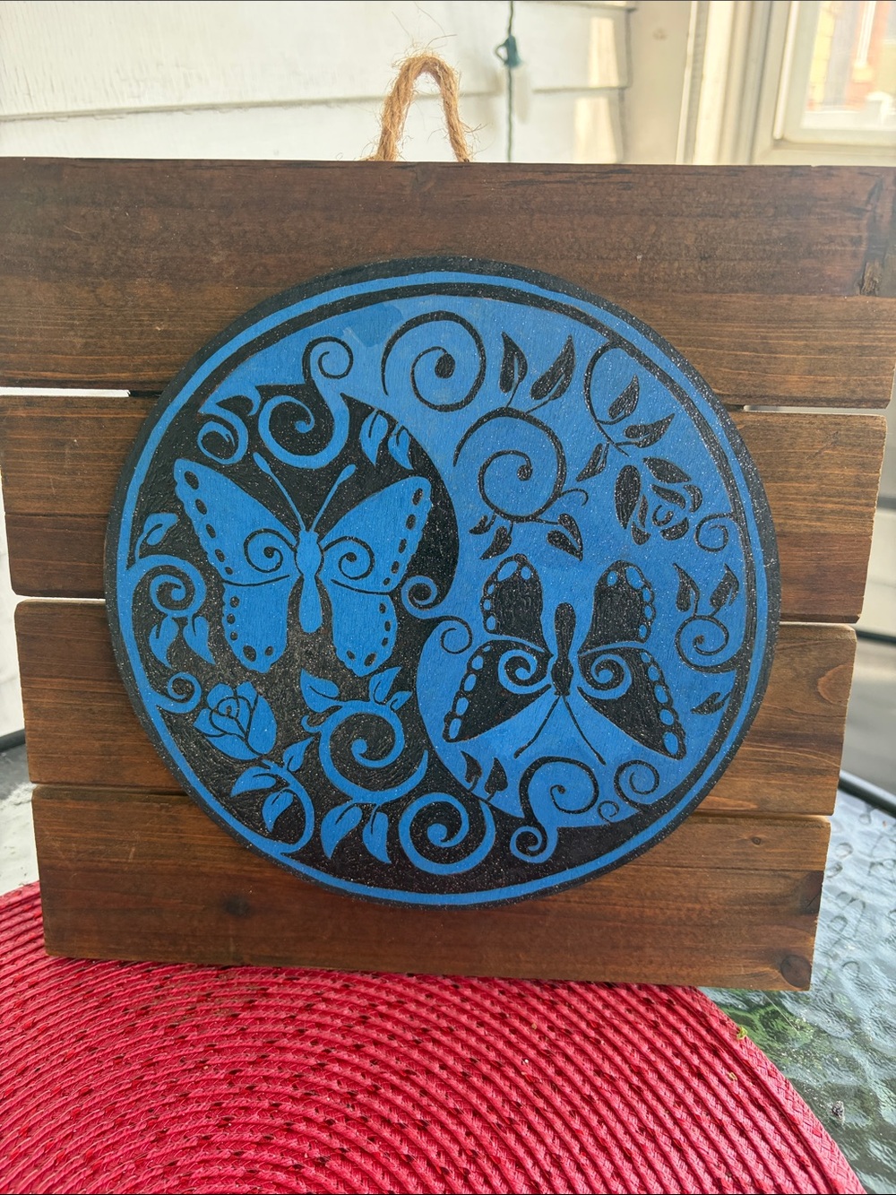 Handmade wooden butterfly wall decor.